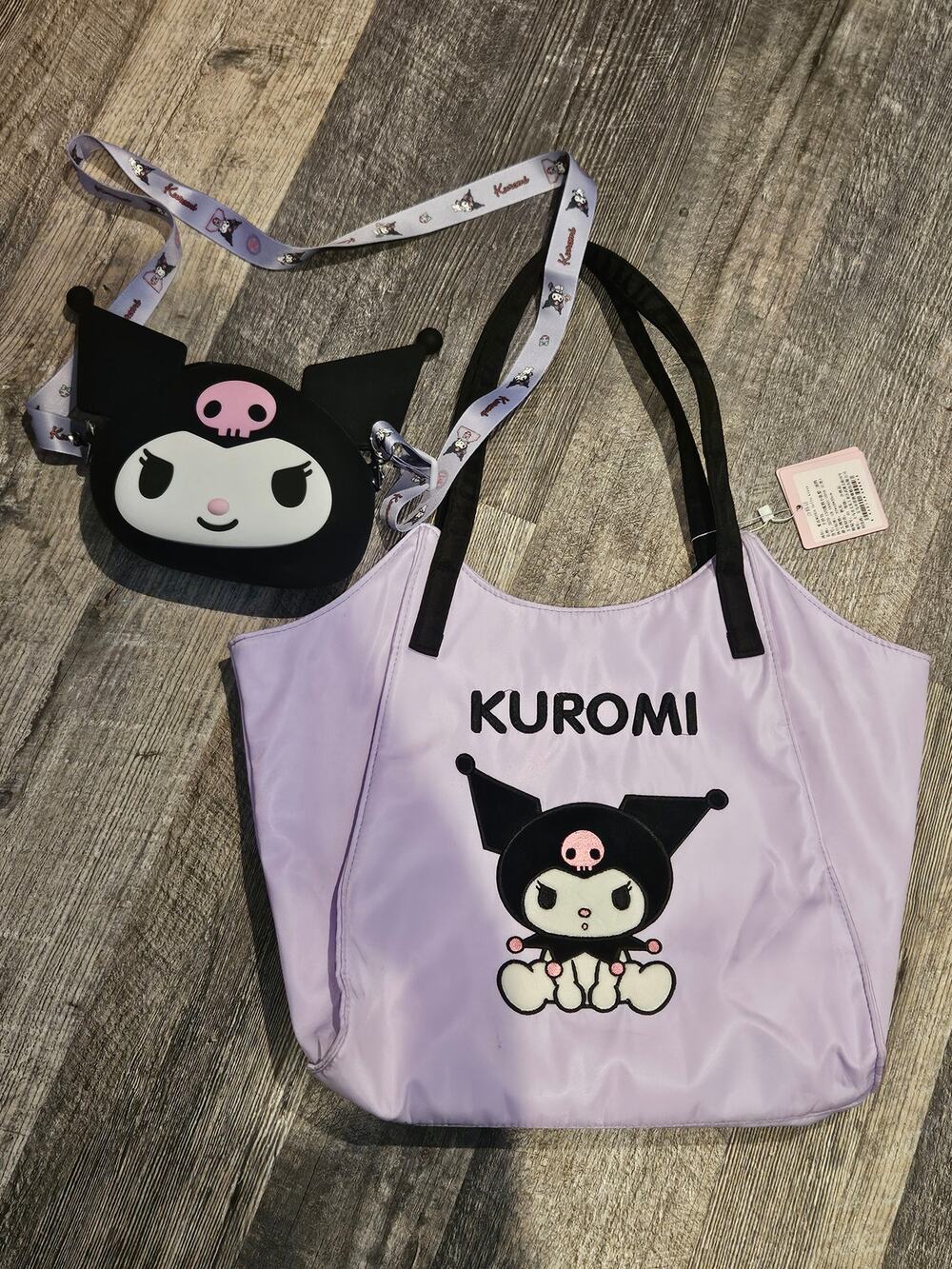 Hello Kitty Purple nylon Kuromi tote bag silicone purse set sanrio kawaii cute